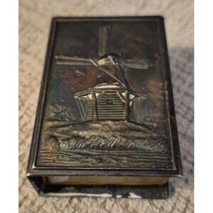 Vtg Dutch Zilfa Pleet Silver plated  Windmill Match Safe Holder Rare Age Spots